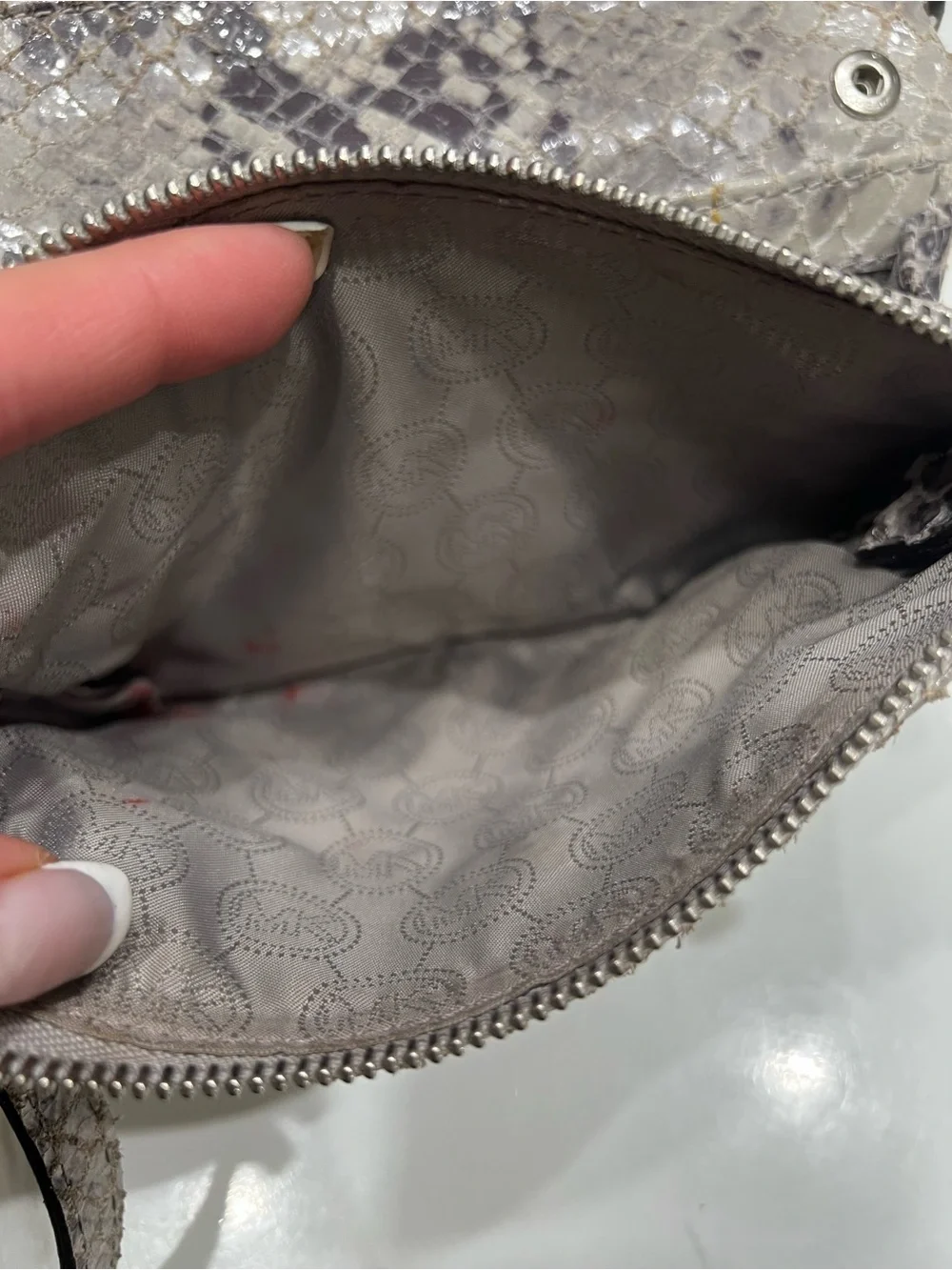 Michael Kors Metallic Gray Snake-Embossed Crossbody Bag